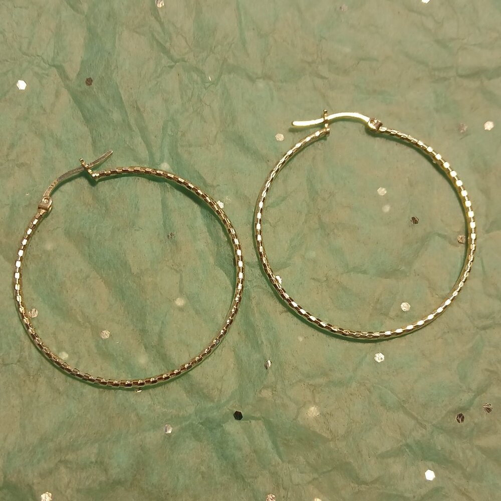 Sterling Silver Sparkle Hoop Earrings 1.5 in Large Lightweight